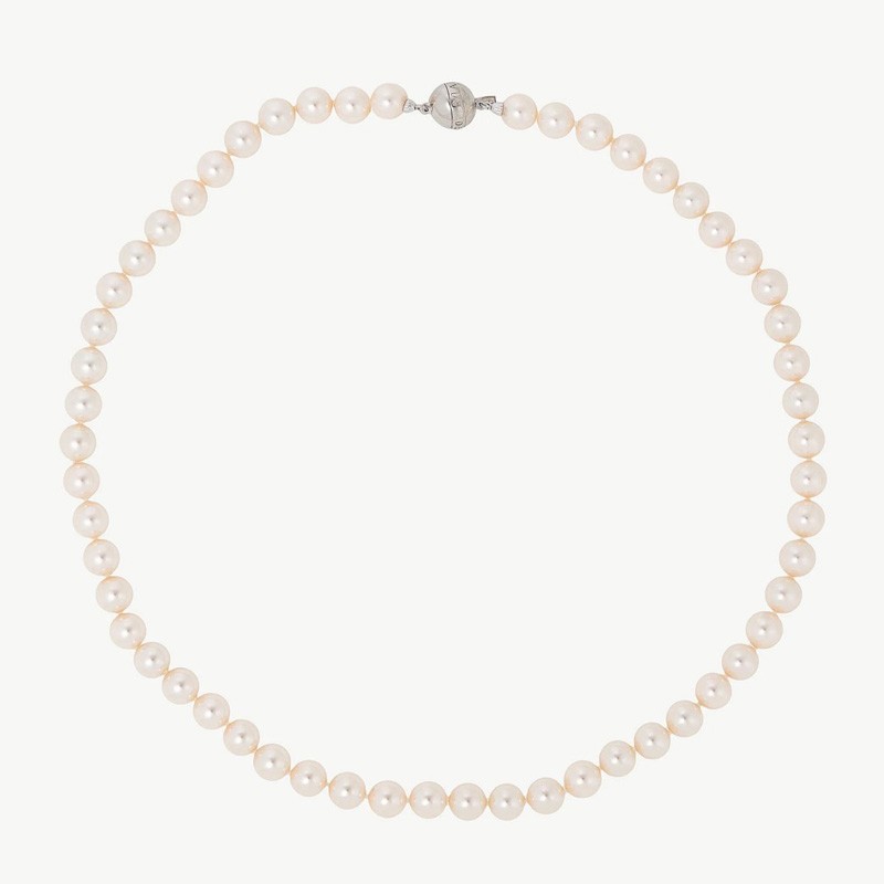 Lyra Pearl Necklace – rhodium-plated silver – round white 8 mm pearl, 50 cm length (Majorica)