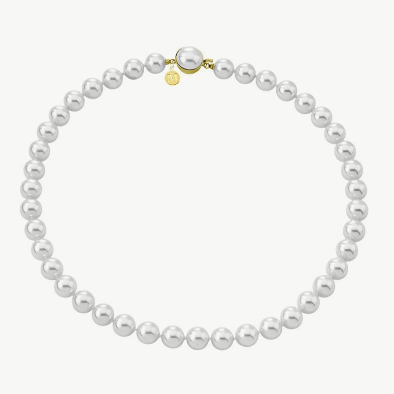 Collar Perla Lyra - plata rodiada - perla blanca redonda 10 mm y 45 cm largo, cierre perla (Majorica)