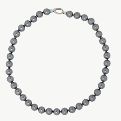 Collar Perla Lyra - plata rodiada - perla gris redonda 10 mm y 45 cm largo (Majorica)