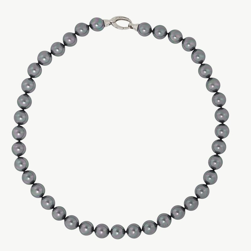 Collar Perla Lyra - plata rodiada - perla gris redonda 10 mm y 45 cm largo (Majorica)