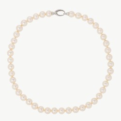 Collar Perla Lyra - plata rodiada - perla blanca redonda 10 mm y 45 cm largo (Majorica)