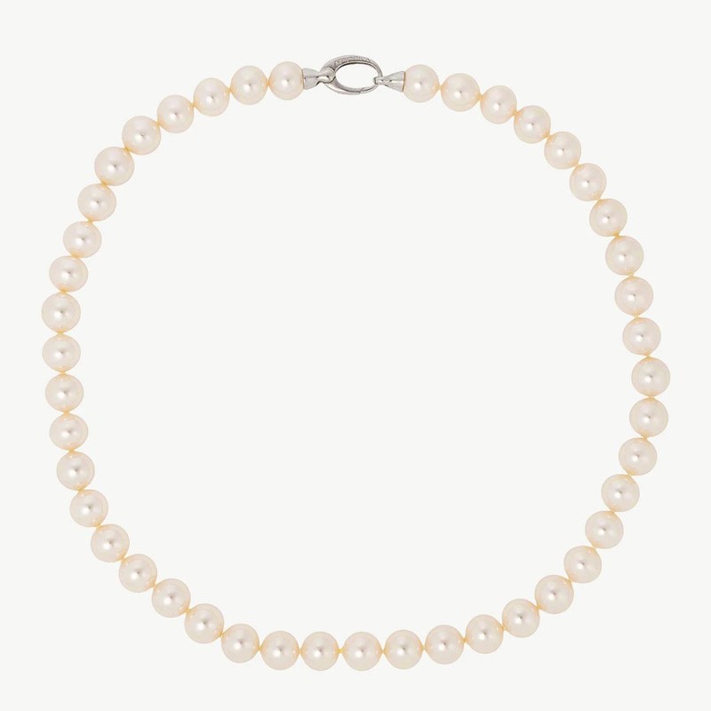 Collar Perla Lyra - plata rodiada - perla blanca redonda 10 mm y 45 cm largo (Majorica)