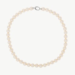 Collar Perla Lyra - plata rodiada - perla blanca redonda 10 mm y 50 cm largo (Majorica)