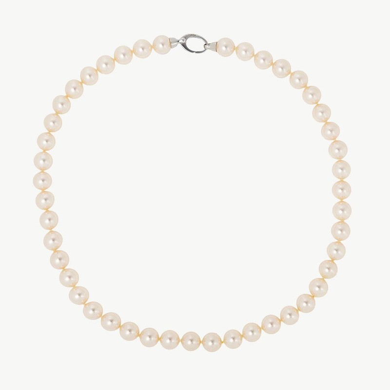 Collar Perla Lyra - plata rodiada - perla blanca redonda 10 mm y 50 cm largo (Majorica)