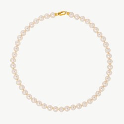 Lyra Pearl Necklace – 18k gold-plated silver – round white 10 mm pearl, 50 cm length (Majorica)