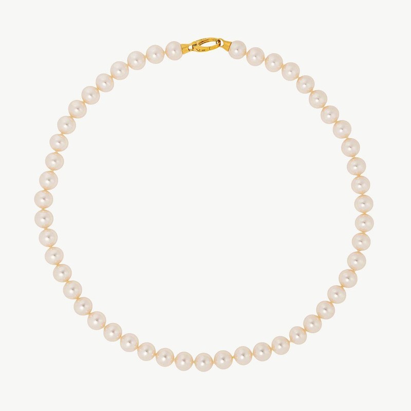 Lyra Pearl Necklace – 18k gold-plated silver – round white 10 mm pearl, 50 cm length (Majorica)