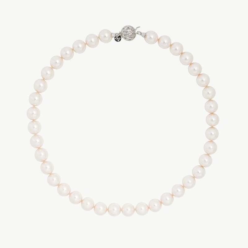 Collar Perla Esfera - plata rodiada - perla blanca redonda 12 mm y 50 cm largo (Majorica)