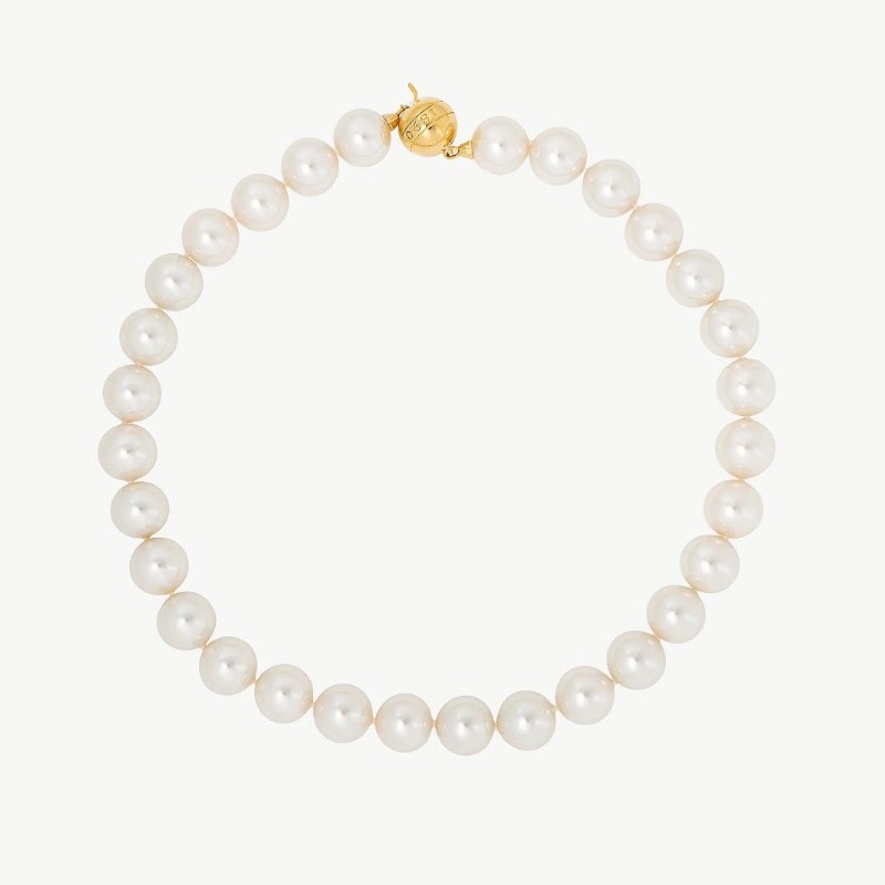 Lyra Pearl Necklace – 18k gold-plated silver – round white 14 mm pearl, 45 cm length (Majorica)