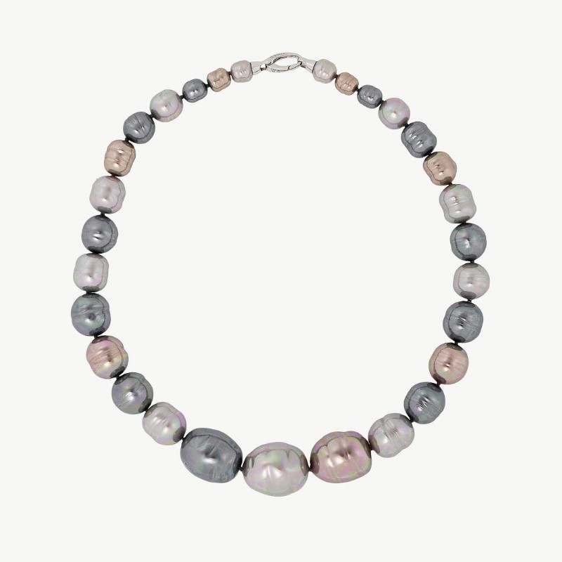 Titania Pearl Necklace – rhodium-plated silver – baroque multicolor 10-22 mm pearl, 48 cm length (Majorica)