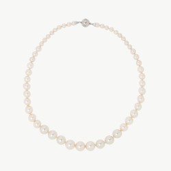 Collar Perla Degradé - plata rodiada - perla blanca redonda 6-12 mm y 45 cm largo (Majorica)