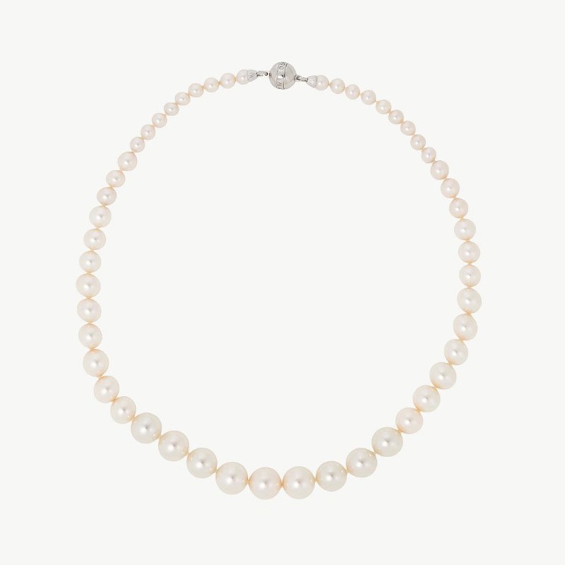 Collar Perla Degradé - plata rodiada - perla blanca redonda 6-12 mm y 45 cm largo (Majorica)