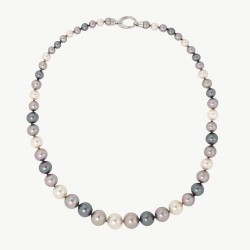Collar Perla Degradé - plata rodiada - perla multicolor redonda 6-12 mm y 45 cm largo (Majorica)