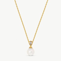 Collar Perla Selene - plata baño oro 18k - perla blanca redonda 12 mm y 48 cm largo con circonita (Majorica)