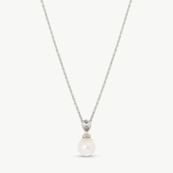 Collar Perla Selene - plata rodiada - perla blanca redonda 12 mm y 48 cm largo con circonita (Majorica)