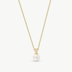 Collar Perla Selene - plata baño oro 18k - perla blanca redonda 8 mm y 42 cm largo con circonita (Majorica)