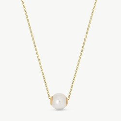 Collar Perla Nuada - plata baño oro 18k - perla blanca redonda 10 mm y 43 cm largo (Majorica)