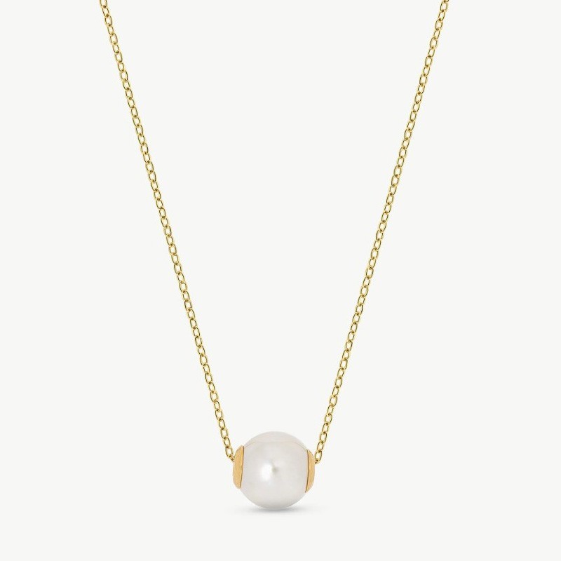 Collar Perla Nuada - plata baño oro 18k - perla blanca redonda 10 mm y 43 cm largo (Majorica)