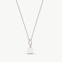 Lilit Pearl Necklace – rhodium-plated silver – round white 12 mm pearl, 47 cm length with cubic zirconia (Majorica)