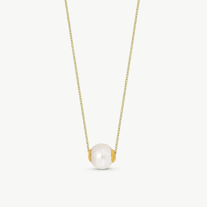 Nuada Pearl Necklace – 18k gold-plated silver – round white 14 mm pearl, 43 cm length (Majorica)