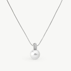 Exquisite Pearl Necklace – rhodium-plated silver – round white 12 mm pearl, 42 cm length with cubic zirconia (Majorica)