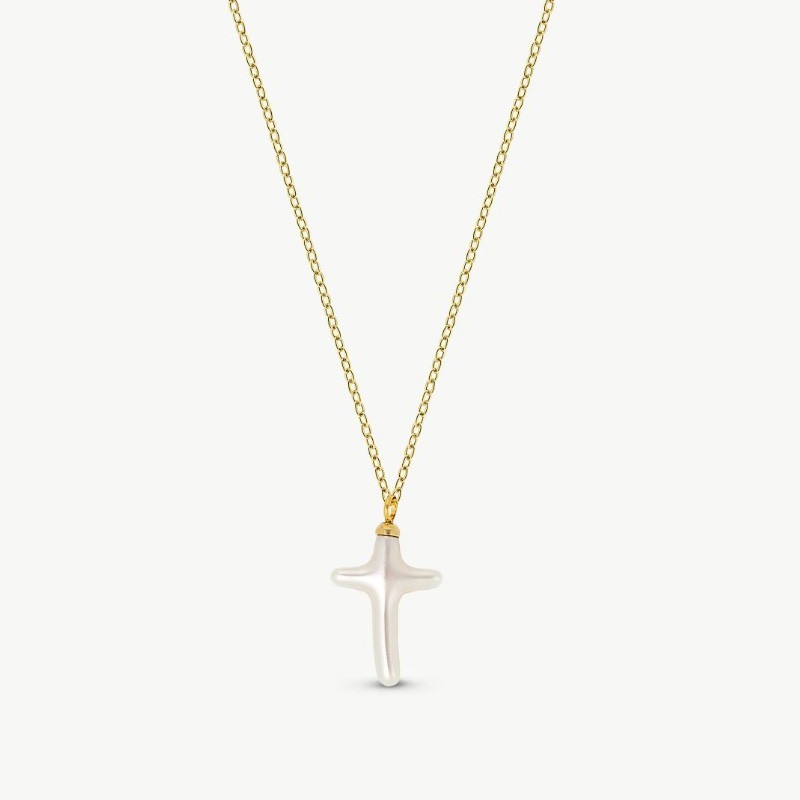 Caelum Pearl Necklace – 18k gold-plated silver – cross white 16 mm pearl, 42 cm length (Majorica)