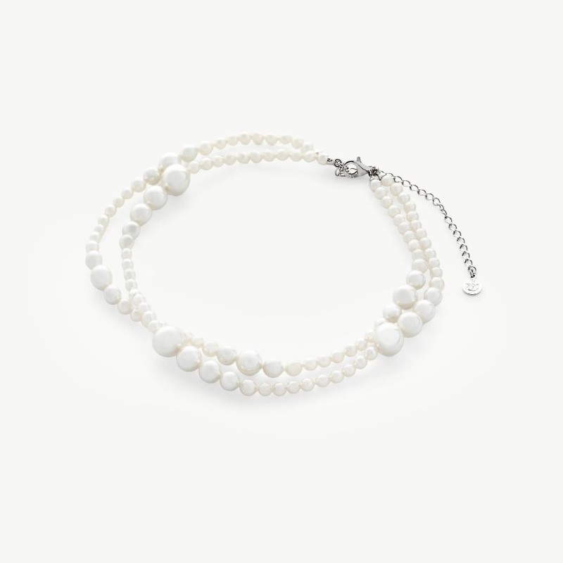 Collar Perla Essence - plata rodiada - perla blanca redonda 4-10 mm y 32 cm largo (Majorica)