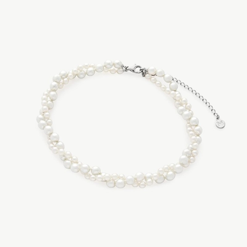 Collar Perla Essence - plata rodiada - perla blanca redonda 4 y 6 mm y 32 cm largo (Majorica)