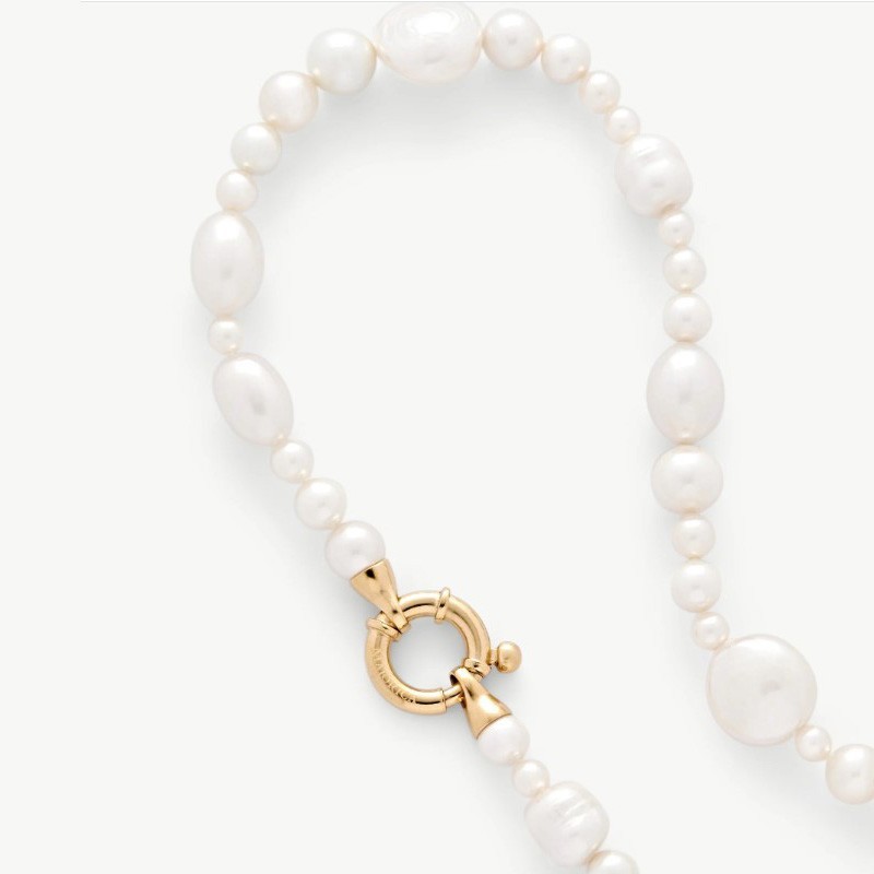 Wild Pearl Necklace – 18k gold-plated silver – wilds white 4-12 mm pearl, 40 cm length (Majorica)
