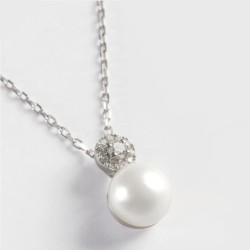 Collar Perla Exquisite - plata rodiada - perla blanca redonda 10 mm y 42 cm largo con circonita (Majorica)