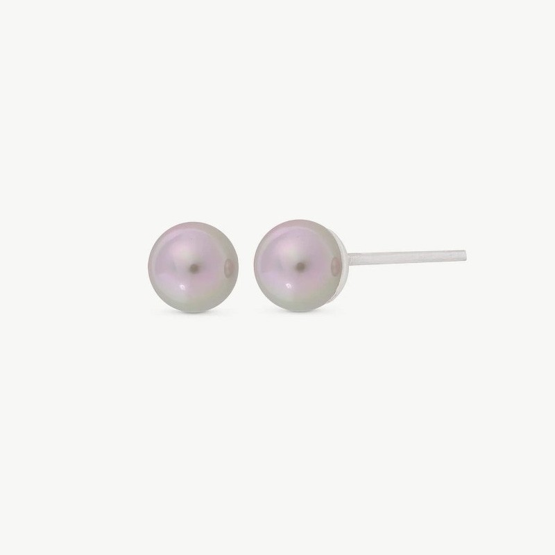 Lyra Pearl Earrings – rhodium-plated silver – round nuage 4 mm pearl (Majorica)