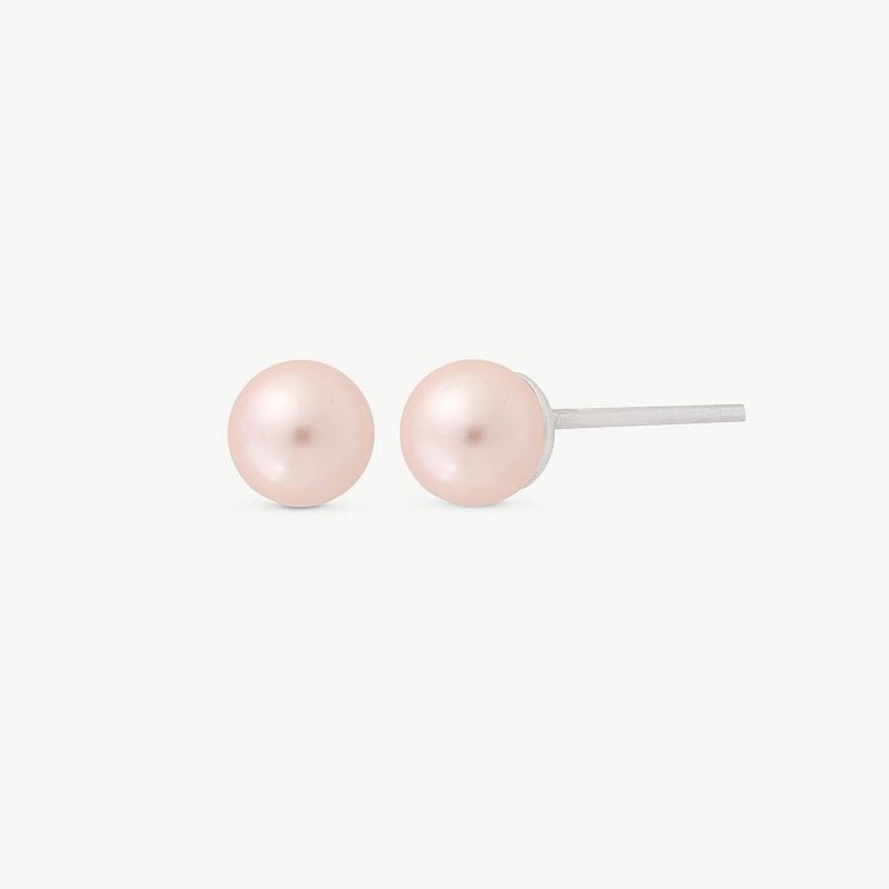 Lyra Pearl Earrings – rhodium-plated silver – round pink 8 mm pearl (Majorica)