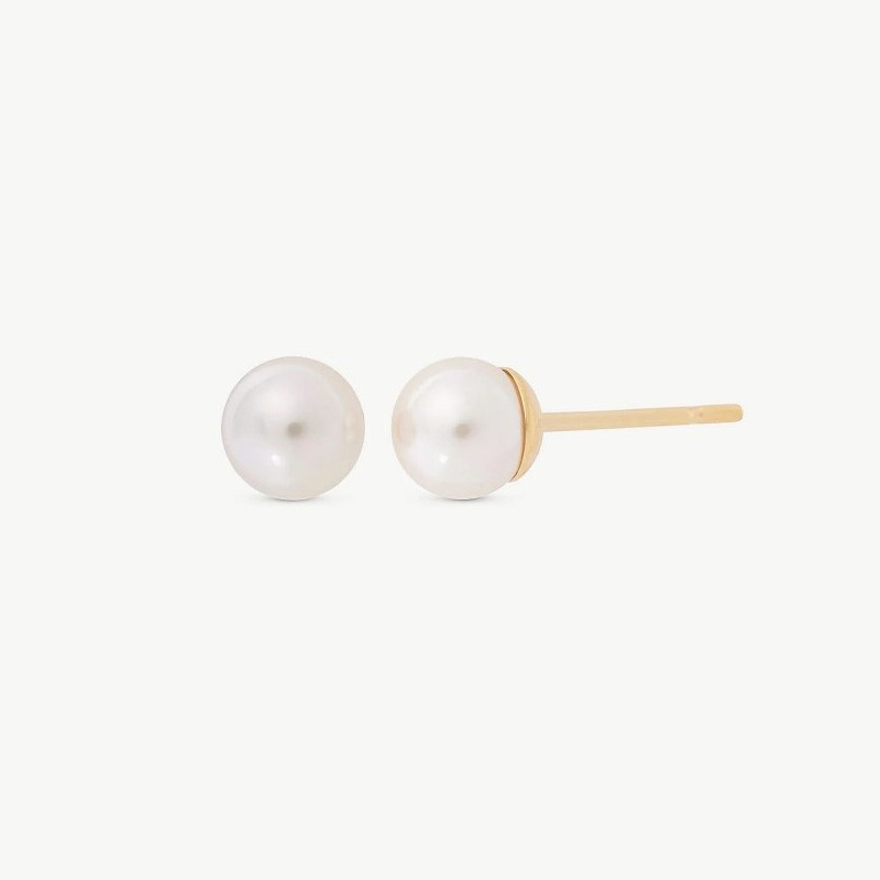 Pendiente Perla Lyra - plata baño oro 18k - perla blanca redonda 5 mm (Majorica)