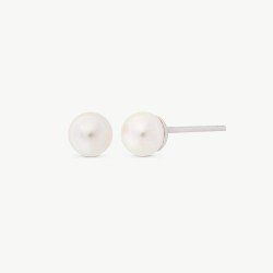Lyra Pearl Earrings – rhodium-plated silver – round white 9 mm pearl (Majorica)
