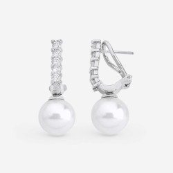 Lilit Pearl Earrings – rhodium-plated silver – round white 12 mm pearl with cubic zirconia (Majorica)