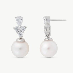 Pendiente Perla Venus - plata rodiada - perla blanca redonda 10 mm con circonita (Majorica)