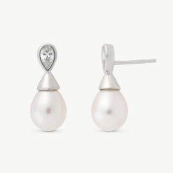 Pendiente Perla Selene - plata rodiada - perla pera blanca 10 mm con circonita (Majorica)