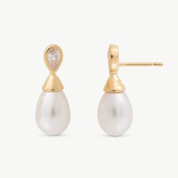 Selene Pearl Earrings – 18k gold-plated silver – pear white 10 mm pearl with cubic zirconia (Majorica)