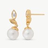 Selene Pearl Earrings – 18k gold-plated silver – round white 8 mm pearl with cubic zirconia (Majorica)