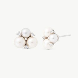 Starlight Pearl Earrings – rhodium-plated silver – round white 5 and 6 mm pearl with cubic zirconia (Majorica)