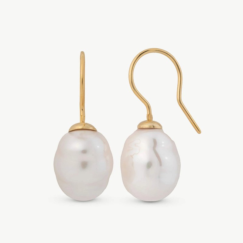 Pendiente Perla Ágora - plata baño oro 18k - perla barroca blanca 12 mm (Majorica)