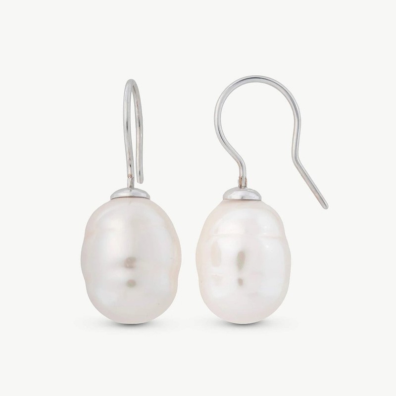 Pendiente Perla Ágora - plata rodiada - perla barroca blanca 12 mm (Majorica)