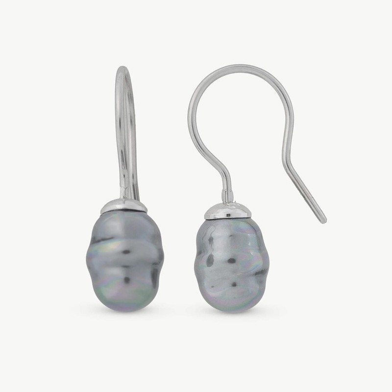Agora Pearl Earrings – rhodium-plated silver – baroque grey 8 mm pearl (Majorica)