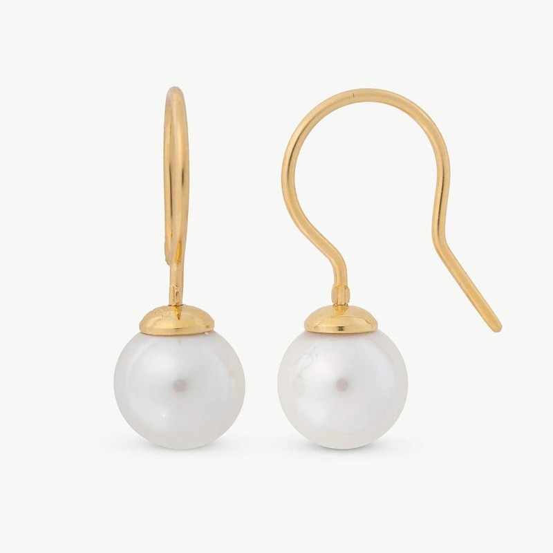 Nuada Pearl Earrings – 18k gold-plated silver – round white 9 mm pearl (Majorica)