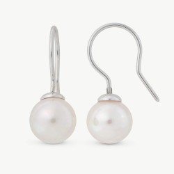 Pendiente Perla Nuada - plata rodiada - perla redonda blanca 9 mm (Majorica)