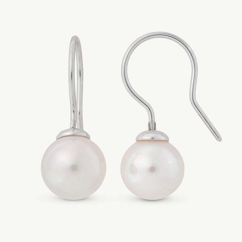 Nuada Pearl Earrings – rhodium-plated silver – round white 9 mm pearl (Majorica)