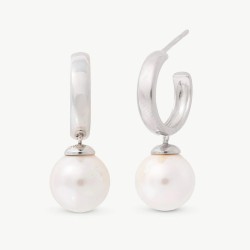 Chara Pearl Earrings – rhodium-plated silver – round white 10 mm pearl (Majorica)