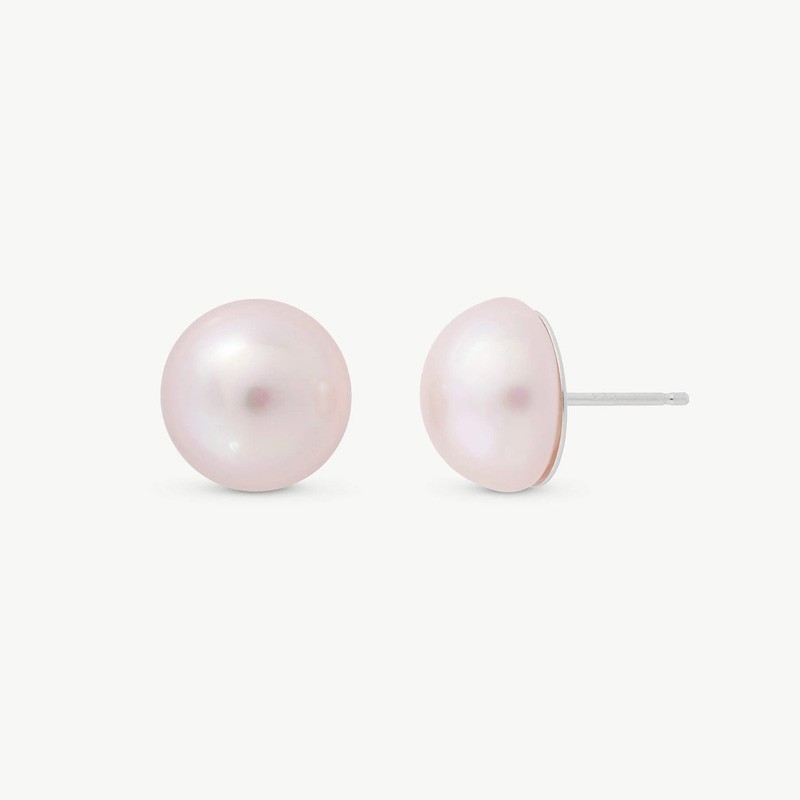 Mabe Pearl Earrings – rhodium-plated silver – round pink 12 mm pearl (Majorica)