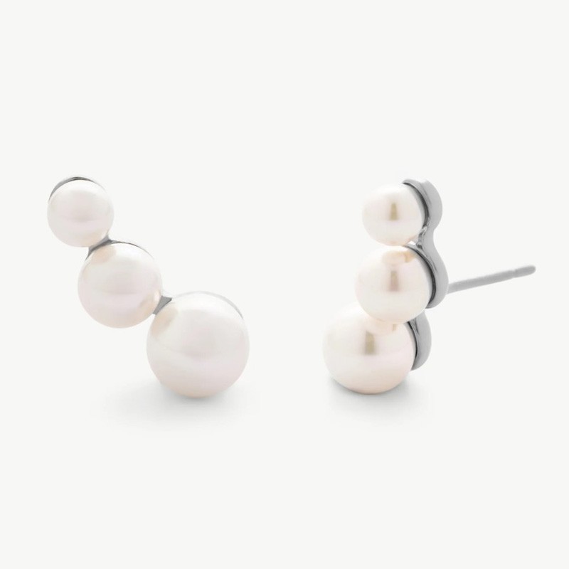 Petit Pearl Earrings – rhodium-plated silver – round white 4-6 mm pearl (Majorica)