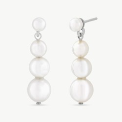 Petit Pearl Earrings – rhodium-plated silver – round white 4-7 mm pearl (Majorica)