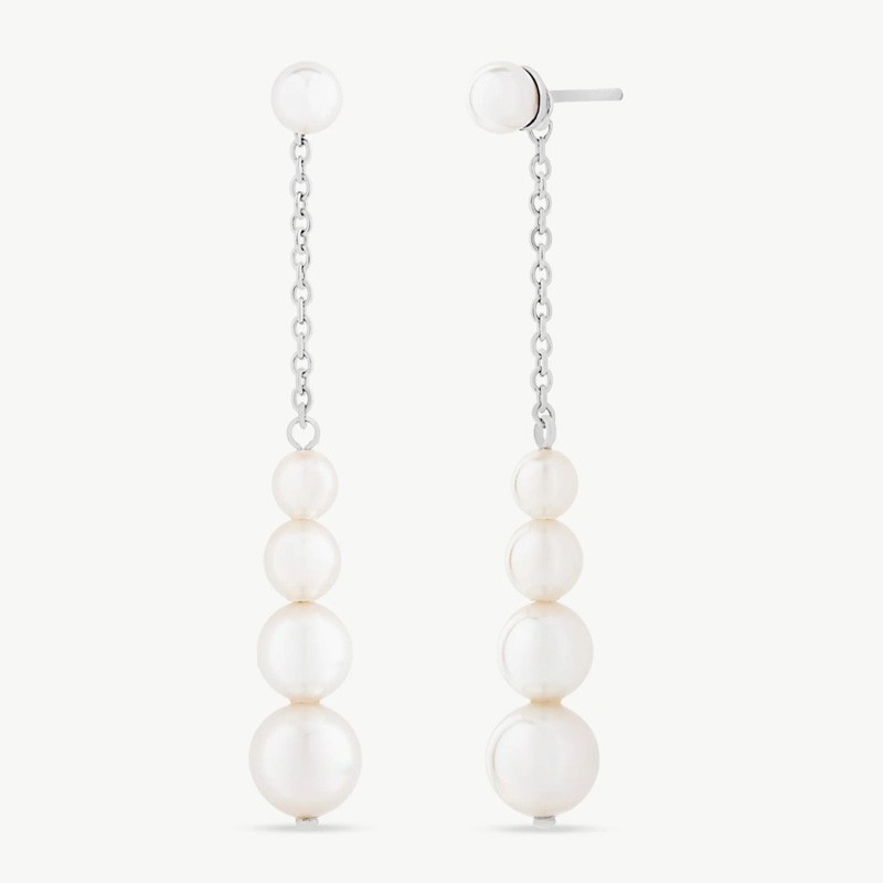Petit Pearl Earrings – rhodium-plated silver – round white 4-7 mm pearl (Majorica)